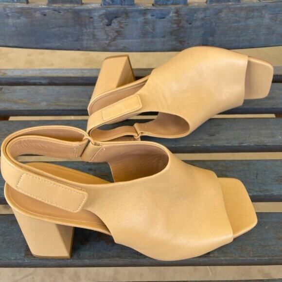Vince Niara Tan Leather Slingback Block Heel Square Open Toe Sandal Women 9.5M - Picture 2 of 11